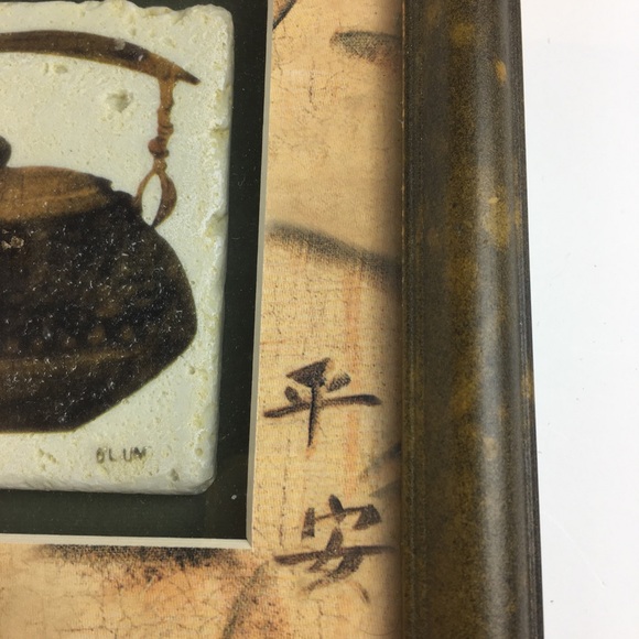 Vintage Cheri Blum Asian Teapot Picture Tile Mixed Media Original Art Signed - Picture 5 of 12